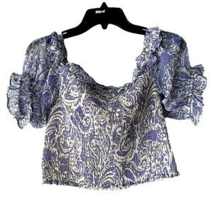 EXPRESS Blue & White Off the Shoulder Blouse medium